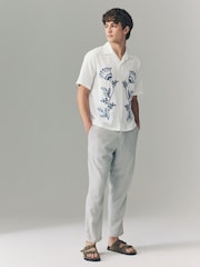 White Embroidered Flower Short Sleeve Shirt - Image 2 of 8