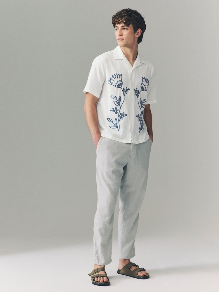 White Embroidered Flower Short Sleeve Shirt - Image 2 of 8
