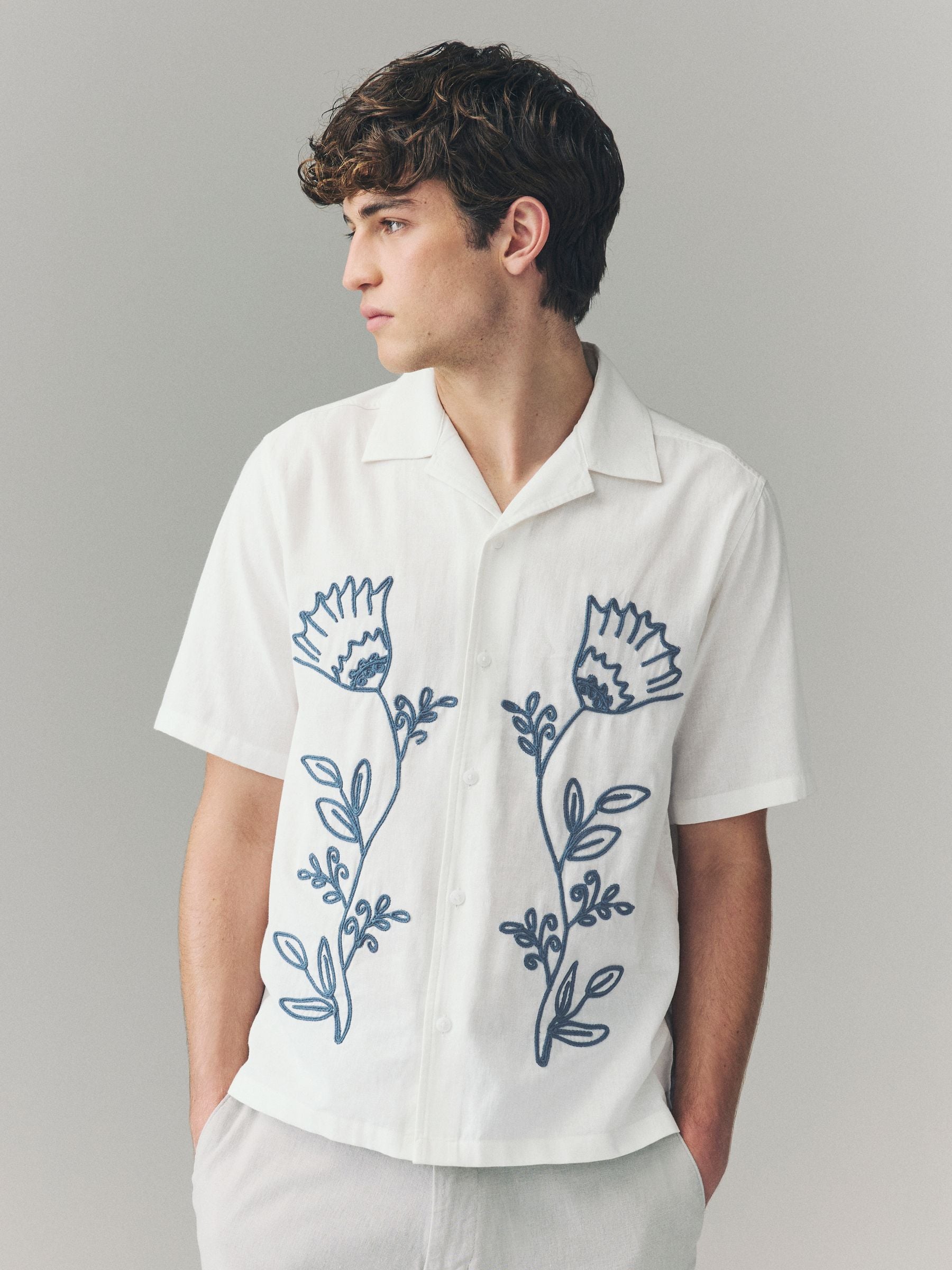 Buy White Embroidered Flower Short Sleeve Shirt from Next USA