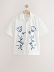White Embroidered Flower Short Sleeve Shirt - Image 6 of 8