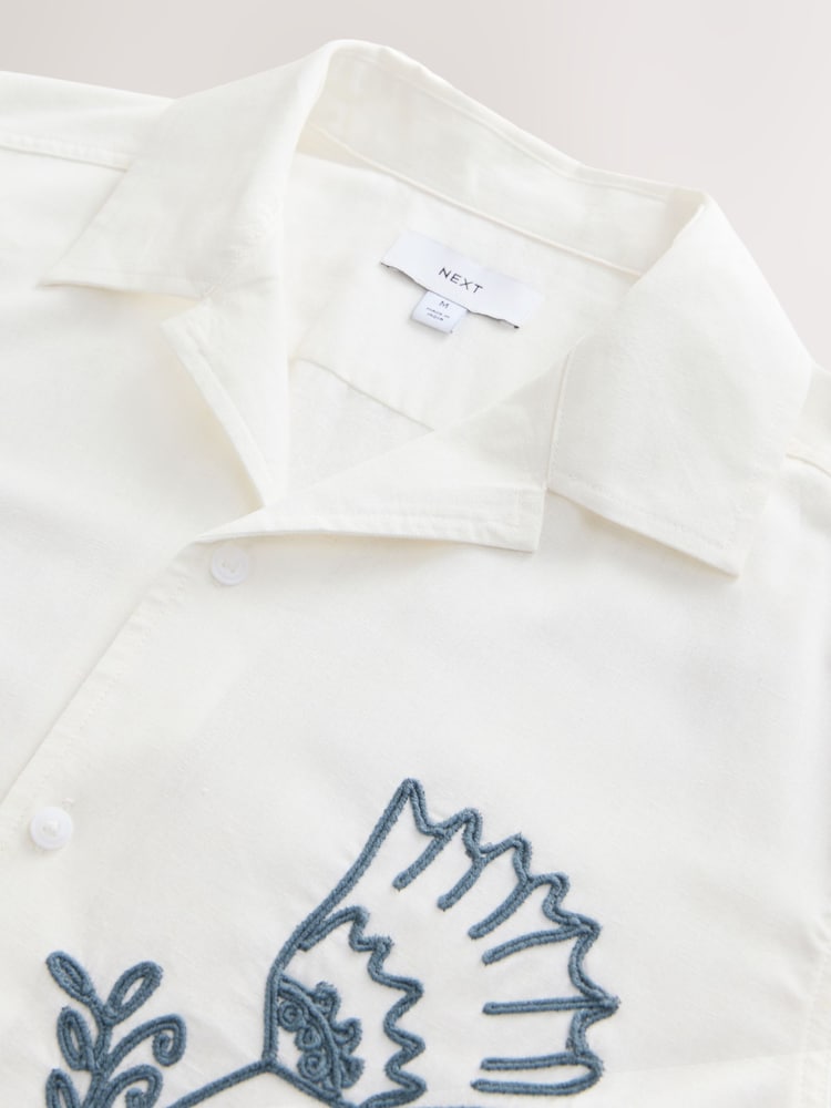 White Embroidered Flower Short Sleeve Shirt - Image 8 of 8