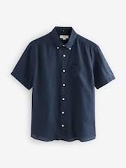 Azul marinho - Camisa de manga curta Signature 100% em linho - Imagem 5 de 7