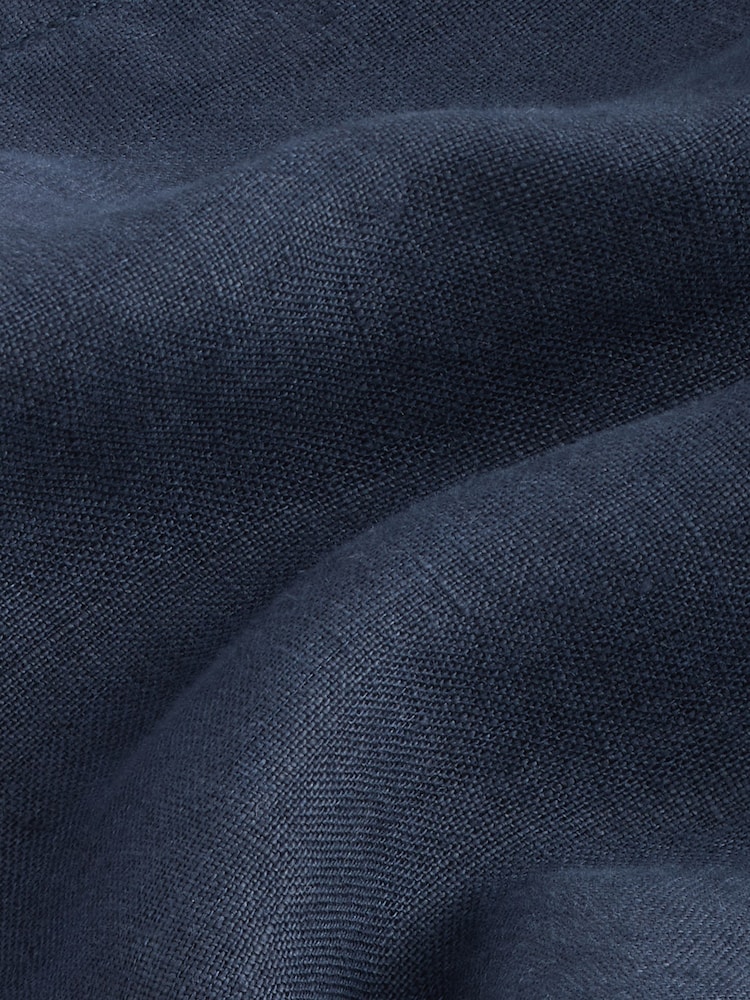 Navy Blue Signature 100% Linen Short Sleeve Shirt - Image 6 of 7