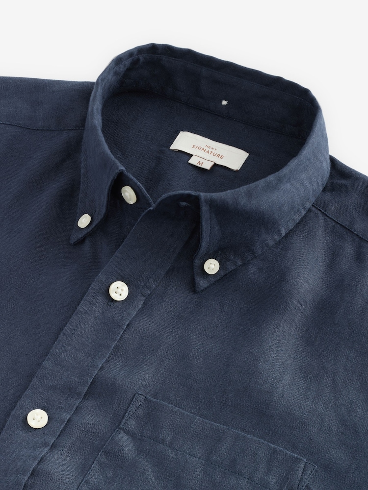 Azul marinho - Camisa de manga curta Signature 100% em linho - Imagem 7 de 7