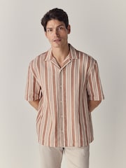 Red 100% Cotton  Textured Stripe Short Sleeve Shirt - Image 1 of 7