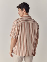 Red 100% Cotton  Textured Stripe Short Sleeve Shirt - Image 3 of 7
