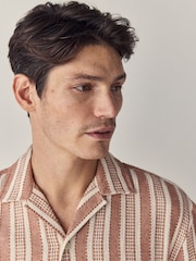 Red 100% Cotton  Textured Stripe Short Sleeve Shirt - Image 4 of 7