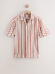 Red 100% Cotton  Textured Stripe Short Sleeve Shirt - Image 5 of 7