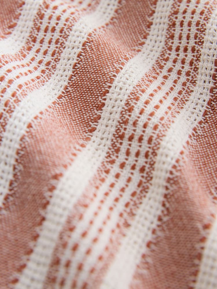 Red 100% Cotton  Textured Stripe Short Sleeve Shirt - Image 6 of 7