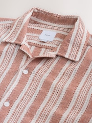 Red 100% Cotton  Textured Stripe Short Sleeve Shirt - Image 7 of 7