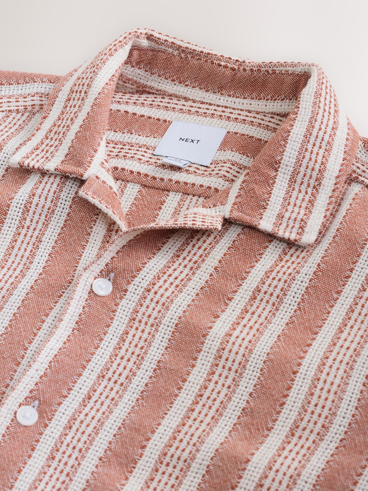 Red 100% Cotton  Textured Stripe Short Sleeve Shirt - Image 7 of 7