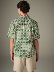 Green Watercolour Printed Short Sleeve 100% Cotton Shirt - Image 4 of 9