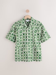 Green Watercolour Printed Short Sleeve 100% Cotton Shirt - Image 7 of 9
