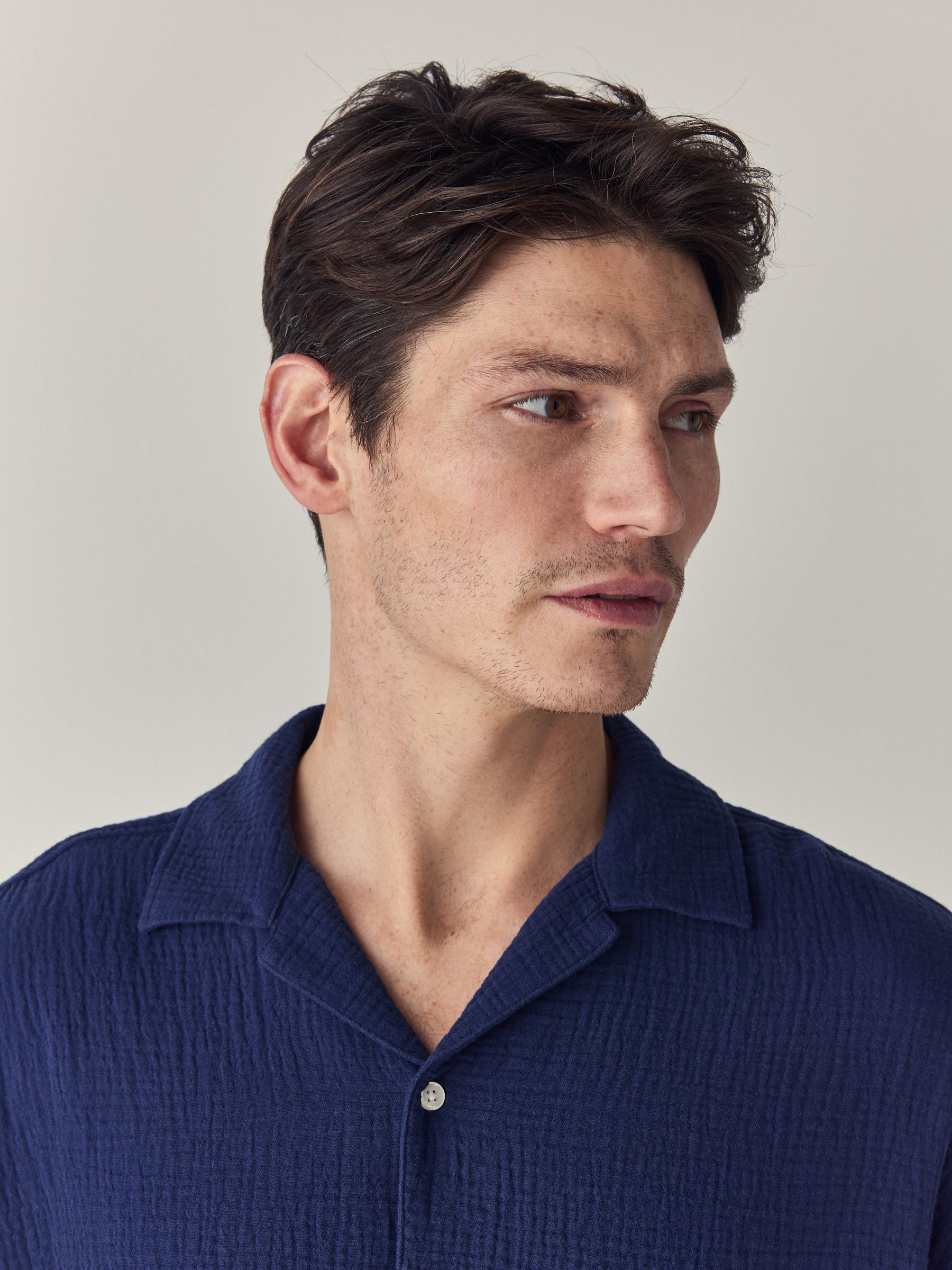 Buy Navy Blue 100% Cotton Relaxed Fit Short Sleeve Cheesecloth