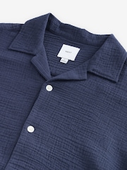 Navy Blue 100% Cotton Relaxed Fit Short Sleeve Cheesecloth Shirt - Image 6 of 7