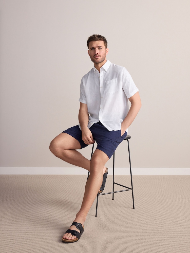 White Signature 100% Linen Short Sleeve Shirt - Image 2 of 8