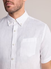 White Signature 100% Linen Short Sleeve Shirt - Image 5 of 8