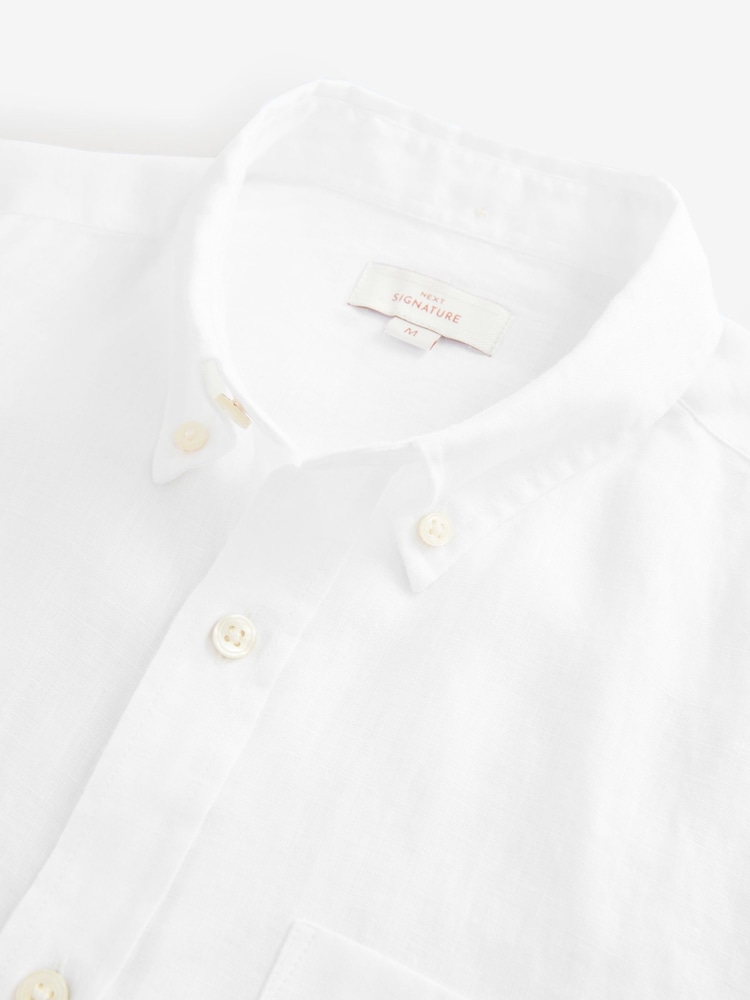 White Signature 100% Linen Short Sleeve Shirt - Image 8 of 8