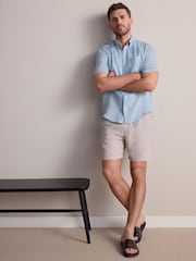 Azul claro - Camisa de manga curta Signature 100% em linho - Imagem 2 de 7