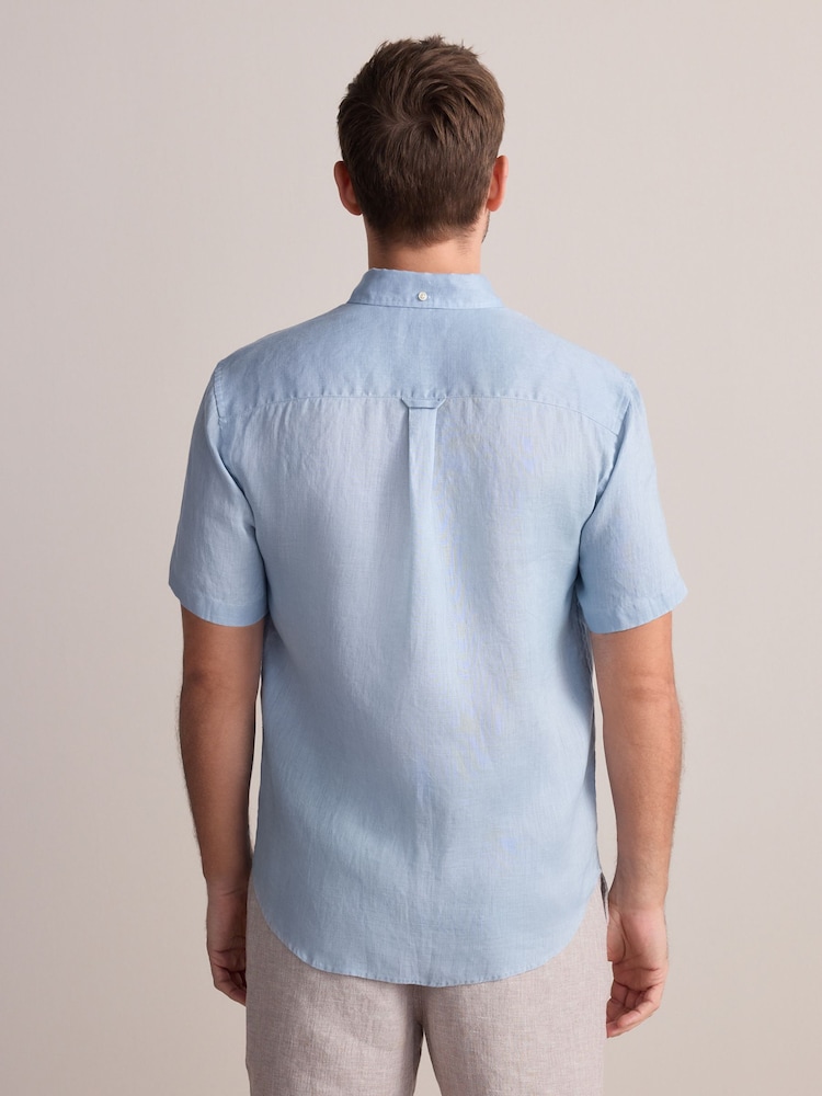 Light Blue Signature 100% Linen Short Sleeve Shirt - Image 3 of 7