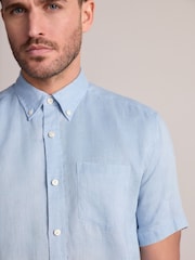 Azul claro - Camisa de manga curta Signature 100% em linho - Imagem 4 de 7