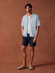 Blue 100% Cotton Textured Broderie Short Sleeve Shirt - Image 2 of 8