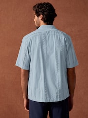 Blue 100% Cotton Textured Broderie Short Sleeve Shirt - Image 3 of 8