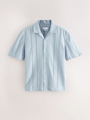 Blue 100% Cotton Textured Broderie Short Sleeve Shirt - Image 6 of 8