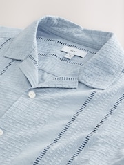 Blue 100% Cotton Textured Broderie Short Sleeve Shirt - Image 7 of 8
