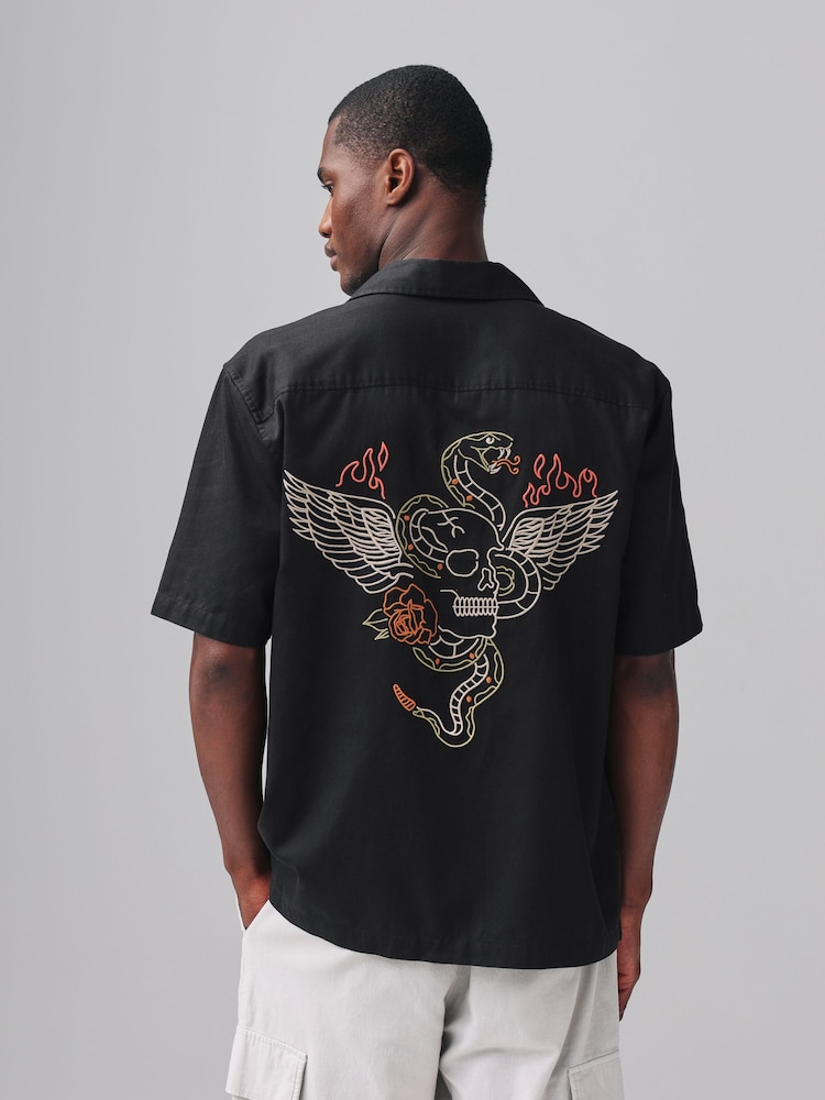 Black Embroidered Short Sleeve Shirt - Image 1 of 8