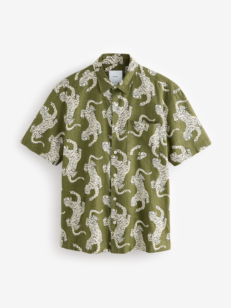 Green Tiger Printed Short Sleeve Shirt - Image 1 of 3