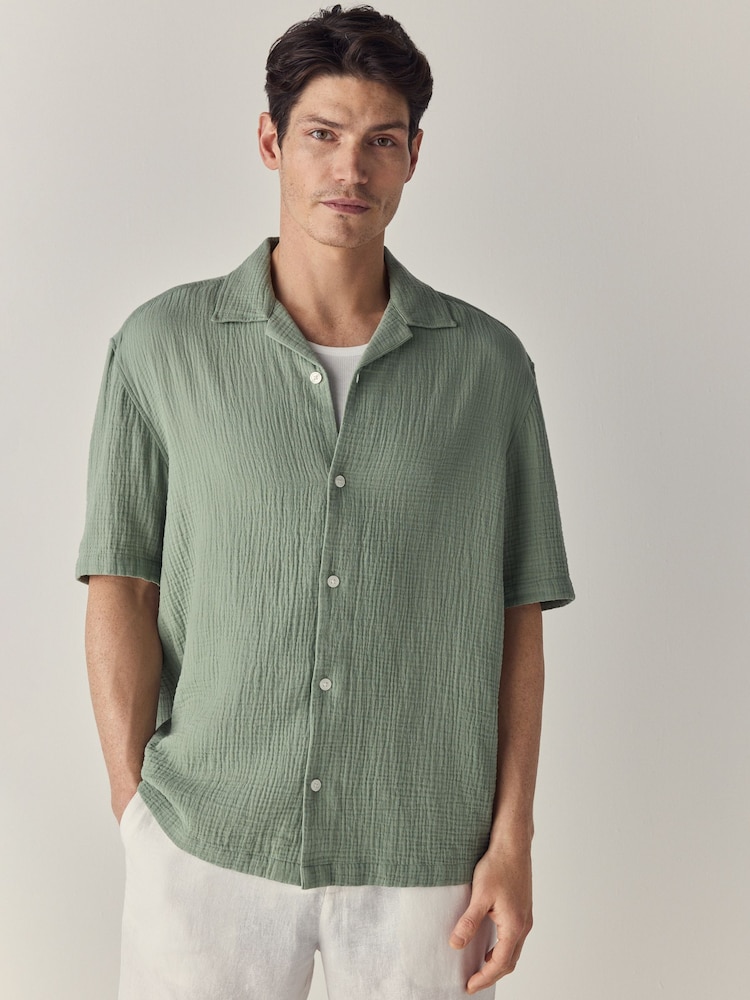 Green 100% Cotton Relaxed Fit Short Sleeve Cheesecloth Shirt - Image 1 of 7