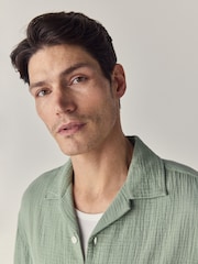 Green 100% Cotton Relaxed Fit Short Sleeve Cheesecloth Shirt - Image 4 of 7