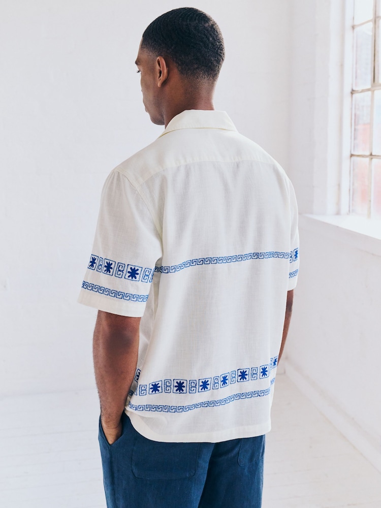 Ecru Embroidered Short Sleeve Shirt - Image 3 of 7