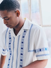 Ecru Embroidered Short Sleeve Shirt - Image 4 of 7