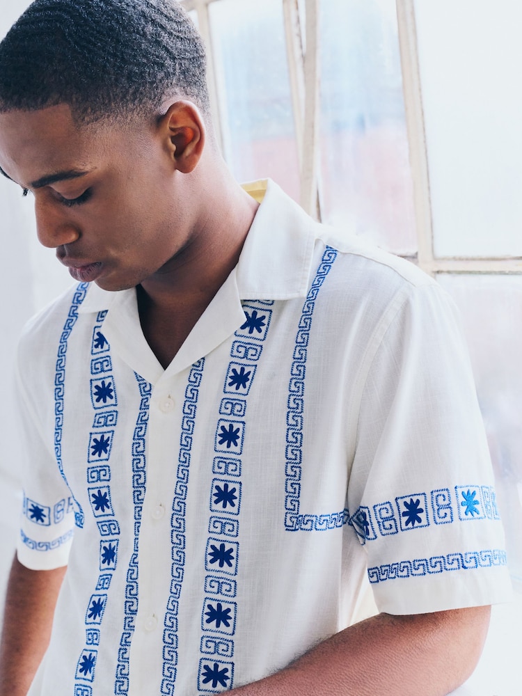 Ecru Embroidered Short Sleeve Shirt - Image 4 of 7