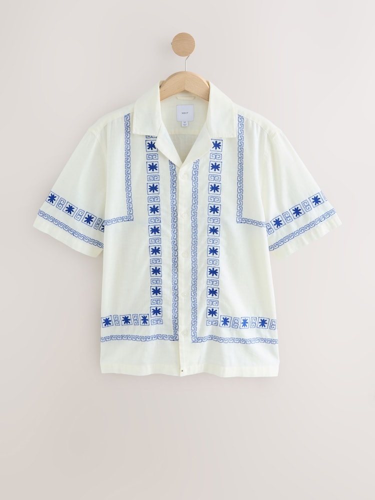 Ecru Embroidered Short Sleeve Shirt - Image 5 of 7