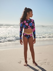 Black Tropical Print Long Sleeved Bikini (3-16yrs) - Image 2 of 4