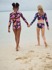 Black Tropical Print Long Sleeved Bikini (3-16yrs) - Image 3 of 4