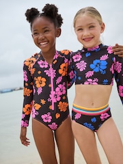Black Tropical Print Long Sleeved Bikini (3-16yrs) - Image 4 of 4