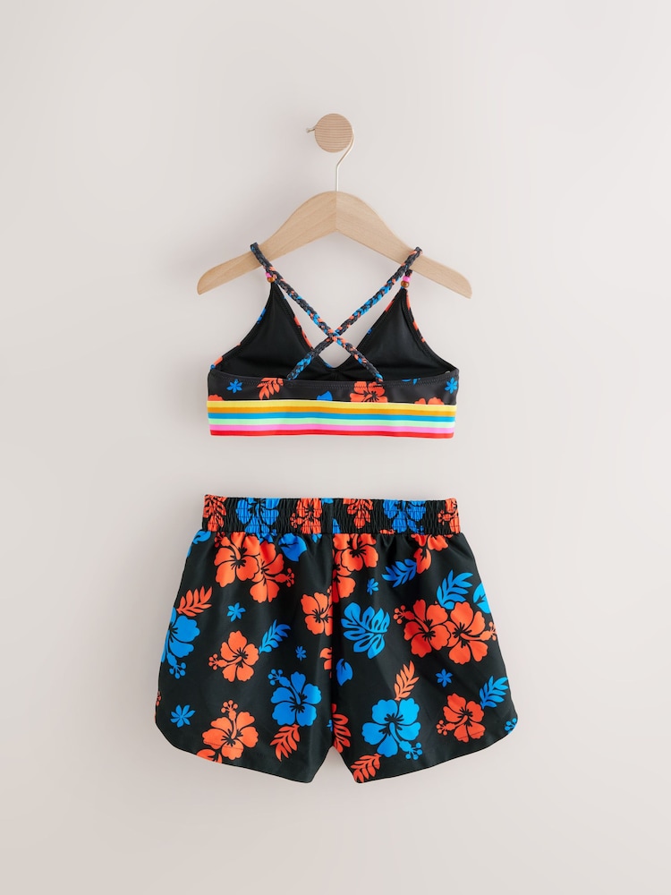 Black Tropical Bikini and Beach Shorts Set (8-16yrs) - Image 11 of 13