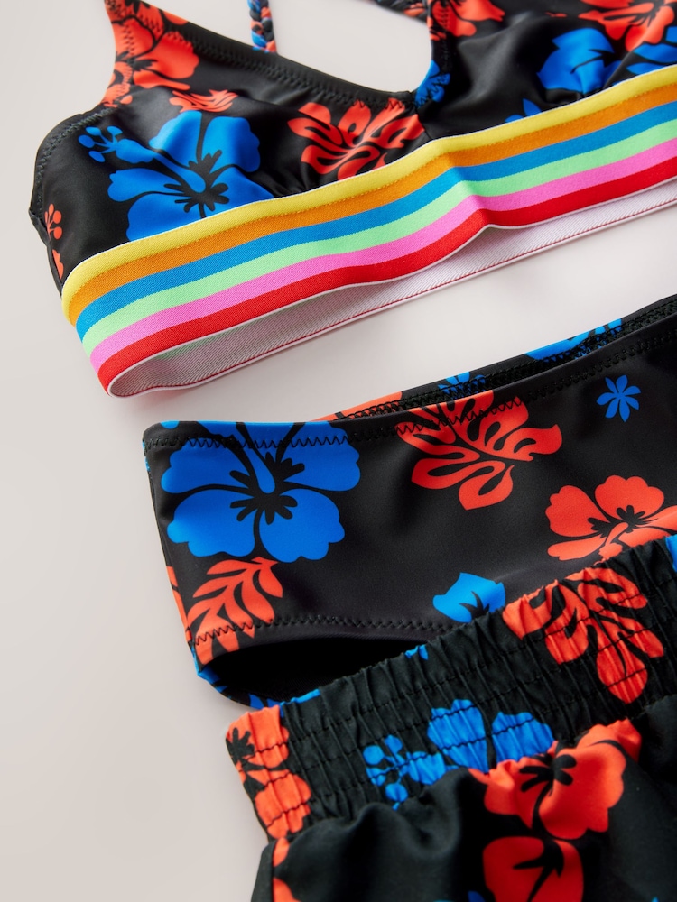 Black Tropical Bikini and Beach Shorts Set (8-16yrs) - Image 12 of 13