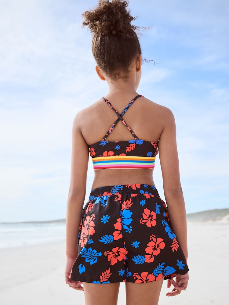 Black Tropical Bikini and Beach Shorts Set (8-16yrs) - Image 5 of 13