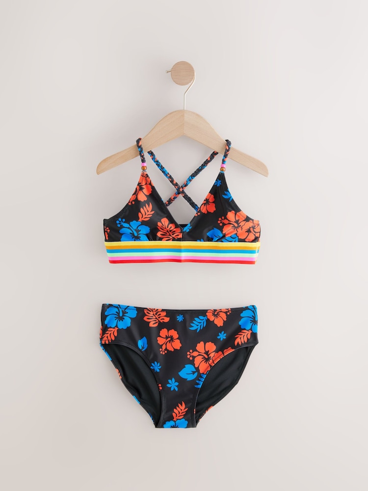 Black Tropical Bikini and Beach Shorts Set (8-16yrs) - Image 9 of 13