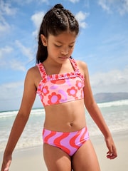 Purple/Red Floral Print Square Neck Bikini (3-16yrs) - Image 1 of 4