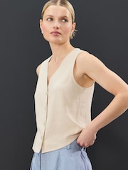 Cream Button Down Sleeveless Waistcoat With Linen - Image 1 of 4