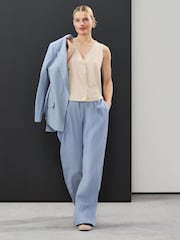 Cream Button Down Sleeveless Waistcoat With Linen - Image 2 of 4
