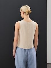 Cream Button Down Sleeveless Waistcoat With Linen - Image 3 of 4