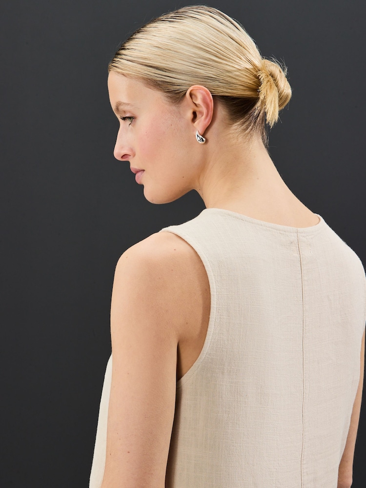 Cream Button Down Sleeveless Waistcoat With Linen - Image 4 of 4