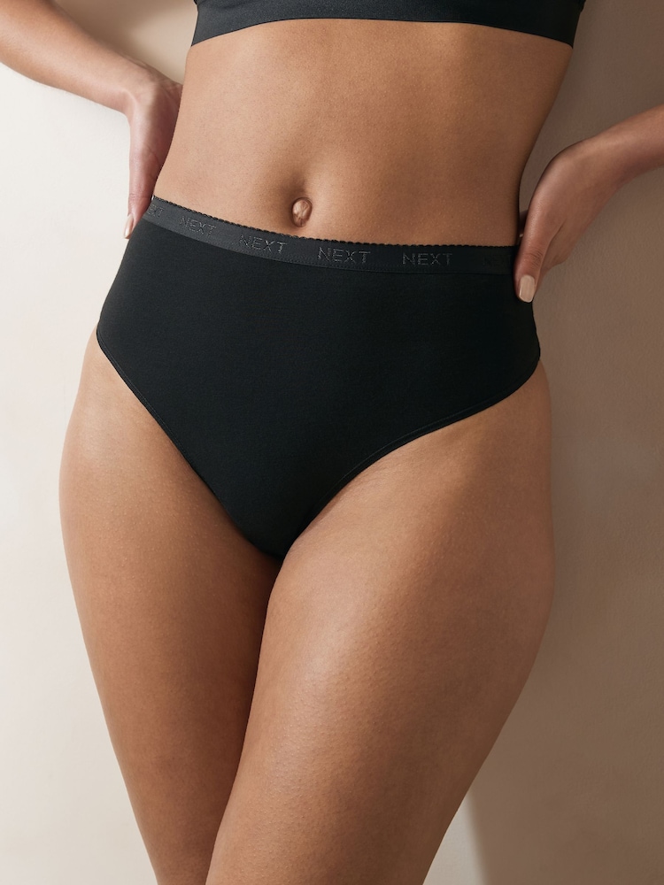 Black Scallop Logo High Waisted Thong Logo Knickers 4 Pack - Image 2 of 7